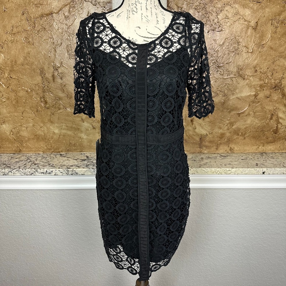 NWT Frock!‎ Tracy Reese Black Lace Dress Small? Cocktail Scalloped Lined Sheath